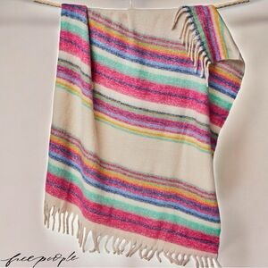 FREE PEOPLE Skye Stripe Fringe Throw Blanket super Soft and Cozy